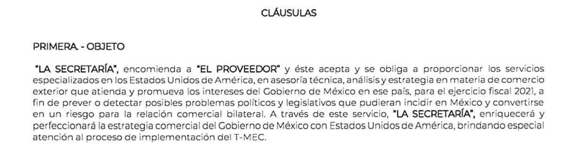 Cláusula primera, objeto del contrato